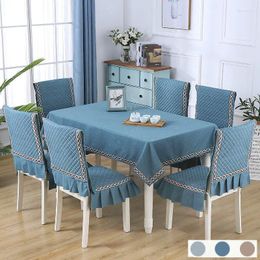 Table Cloth Simple Solid 13pcs/Set Set With Chair Covers Elegant Cushion Home Banquet Decor Nordic Plaid Rectangular Tablecloth