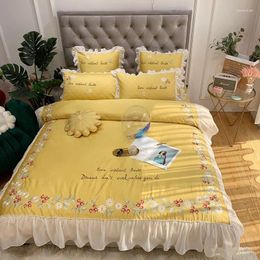 Bedding Sets Princess Style Girl 60 Long-staple Cotton Four-piece Set Of Small Fresh Embroidered Lace