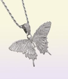 Men Women Hip Hop Butterfly Pendant Necklace with 13mm Miami Cuban Chain Iced Out Bling HipHop Necklaces Fashion Charm Jewelry X071887533
