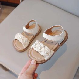 Sandali New Girl Princess Pearl Sandals Summer Fashion Solid Color Childrens Sandals Openta Sandals Fashi