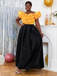 Work Dresses Aomei Women Yellow Ruffles Top Sets Sexy Off Shoulder Sweet Blouse Long Black Skirt Two Pieces Suits Party