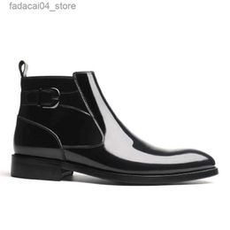 Bot moda siyah resmi erkek iş elbisesi ayakkabı patent deri erkek ayak bileği ile q240605