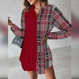 Casual Dresses Single-breasted Dress Printed Asymmetric Hem Women's Mini With Turn-down Collar Loose Long Sleeve Buttons