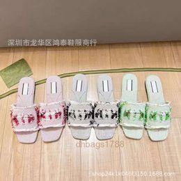 heel sandal Channelly slipper Summer G Embroidered Square Head Slippers Flat Bottom Colourful Fragmented Flower Casual Versatile Womens Shoes