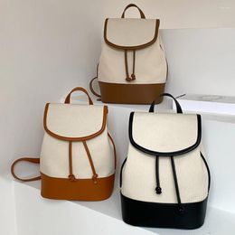School Bags Canvas Aesthetic Backpack PU Leather Bag Drawstring Fashion For Girls Work Travel
