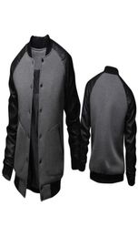 Fashion Black Jacket Spring Mens Single Breasted Pu Leather Patchwork Baseball Jacket Brand Grey Jackets 1840138