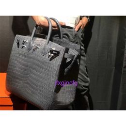 Customised Hac 40 50cm Large Travel Tote Bag Genuine Leather Customised Dark Grey Imported Nile Crocodile Belly Mens Large Handbag Platinum B With Have Logo PY7Q