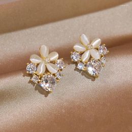 Stud Earrings 2024 Arrival Luxury Opal Flower For Women Cute Jewellery Crystal Gift