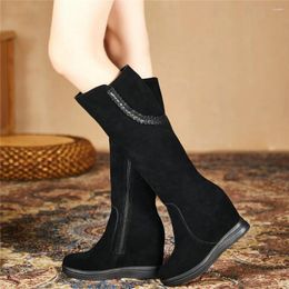 Boots Winter Fashion Sneakers Women Genuine Leather Wedges High Heel Mid Calf Female Thigh Platform Pumps Shoe Casual Shoes
