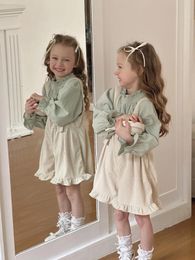 Clothing Sets 2024 Spring Children's Clothes Baby Girl Blouses Solid Top Cotton Overalls Korean Summer Kids Girls Set