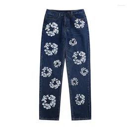 Men's Pants Vintage Cotton Daisy Casual Denim For Mens 2024 Spring Autumn Washed Blue Jeans Straight Trouser Man Pantalones Hombre