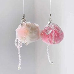 Cell Phone Straps Charms Cute Fluffy Ball Keyring Korean Soft Pompom Bowknot Keychain Bag Mobile Phone Pendant Backpack Hanging Decoration Friend Gifts S246055
