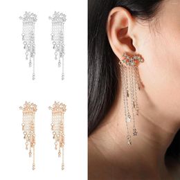 Hoop Earrings Long And Fashionable Jewellery With Sparkling Tassels Exquisite Hanging On The Back Rose Set