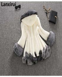 Winter Luxury Faux Fox Fur Female Cloak Hooded Coat Faux Mink Fur Coat Bride Wedding Cape Flare Sleeve Outwear Y09092851931