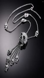 Pendant Necklaces Halloween Necklace Skull Skeleton Tassel Crystal Rhinestone Neck Chain Link Men Women Jewellery Accessories Goth H9335276