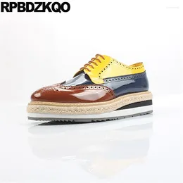Casual Shoes Genuine Leather Men Italian Patent Brand Yellow Wingtip Cow Skin Creepers Fashion Brogue Big Size 11 Brown Oxfords Italy