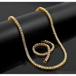 Mens Lady Gold Silver Black Simulated Necklace Diamond Hiphop 1 Row Bling Bling Tennis Chain Bracelet Set Faiqv 2807