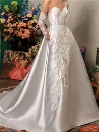 Elegant Lace Wedding Dresses 2024 Satin Applique Bride Gown Long Sleeve Floor-Length Gowns Vestidos De Novia 0605