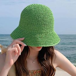 Wide Brim Hats Minority Bucket Outdoor Visor Caps Matching Solid Color Korean Style Cap Seaside Straw Hat Women Sun Shading