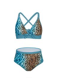 Women's Swimwear 2024 Large Plus Size Leopard String Bikini Two Piece High Waist Swimsuit Women Swimwear Female Bathing Suit Beachwear Swimming G240529
