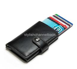 Wallets RFID Blocking Vintage Men039s Credit Card Holder Aluminum Alloy ID Card Case Automatic Male Metal Leather Cardholder Wa8197091
