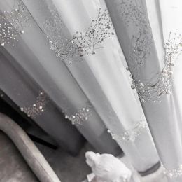 Curtain Italian Light Luxury Modern Beaded Embroidery Beautiful Window Grey Gauze Tulle Curtains For Living Room Bedroom Dining