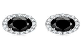 Unisex Fashion Bling 925 Sterling Silver Black Round Moissanite Stone Earrings Studs for Men Women Nice Gift8570402