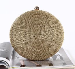 Whole handmade pretty PU rope evening bag round shape clutch with satin for wedding banquet party porm brides maidsMore color4569201