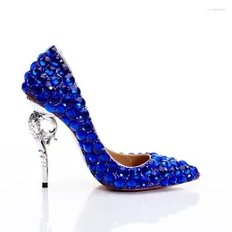 Sandals 2024 Summer Women's Fashion Shoes Royal Blue Crystal Pointed Toe Stiletto Shallow Mouth Handmade Sexy Diamond High Heels