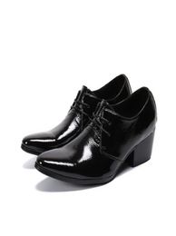 Fashion Forward Mens Black Formal Shoes Lace Up Trending Patent Leather Shoes For Man Pointed Toe High Heels Party Show Shoes Stag9446113