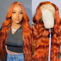 13x4 Body Wave Orange Ginger Lace Front Human Hair Wigs 30 Inch Hd Glueless Pre Plucked Coloured Lace Frontal Wig For Women Urhhq