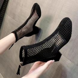 Air Mesh Net Bling Women Shoes Summer Ankle Boots Thin High Heels Sexy Sandal Chelsea Boots Female 240605