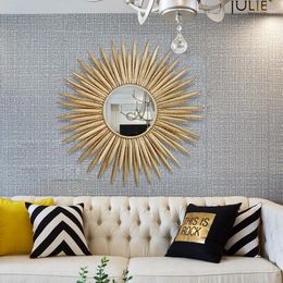 Wall Stickers European Luxury Gold Metal Sun Flower Decorative Mirror Crafts El Sofa Background Stereo Mural Home Ornaments Decor