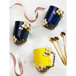 Mugs Creative Handmade Enamel Painted Coffee Cup Tea Milk Mug European-style Ceramic Afternoon
