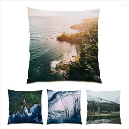 Pillow Sofa Decorative Pillowcase Beautiful Nature Landscape Comfortable 45x45 S Polyester Linen Velvet Vintage E0990