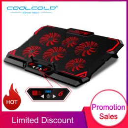 Pads COOLCOLD 17inch Gaming Laptop Cooler Six Fan Led Screen Two USB Port 2600RPM Laptop Cooling Pad Notebook Stand For Laptop