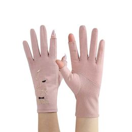 Five Fingers Gloves Breathable sunscreen net for womens summer UV protection and sunscreen gloves five finger gloves thin gloves driver gloves Y240603T5F7