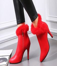 Nuovi speciali di arrivo Super Fashion afflusso Custom Martin Cowgirl Beauty Winter Rabbit Red Stiletto Teli Stivali alla caviglia E9552381