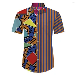 Men's Casual Shirts Summer Men Hawaiian Lapel Chest Pocket Short Sleeve Colorful Striped Yin And Yang Print Button Up Shirt