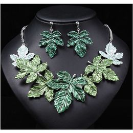 Bracelet Necklace New Colourful Maple Leaf Painting Oil Alloy Necklace Set Exaggerated Versatile Collar Chain Leaves
