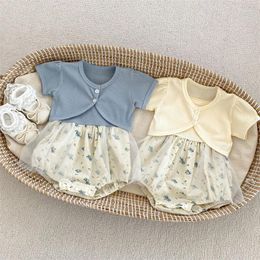 Clothing Sets 0-18Months Infants Baby Girl Set Floral Sleeveless Tulle Bodysuit Cute Short Sleeve Coats Born Summer Fashion 2Pcs