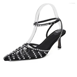 Casual Shoes Yozcttaa Size 34-40 Women Crystals Sandals Ankle Strap Rhinestones Sexy Pointy High Heels Summer 2024 Party Office Dress