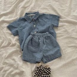 Summer Baby Short Sleeve Denim Jacket Clothes Set Solid Boys Girl Casual Shorts 2pcs Suit Cute Kids Jean Outfits 240531