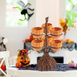 Plates Creative Halloween Resin Pumpkin Bowls On Broom For Serving Fruit Salad Party Supplies Decorations