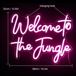 LED Neon Sign Welcome to the Jungle n Sign LED Light Bedroom Home Office Party Room Wall Decorations n Art Signage 4Color Night Light