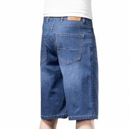 cott Thin Men Straight Denim Shorts Summer Clothes Casual Blue Classic Baggy Jeans Knee Length Male Short Pants z65G#