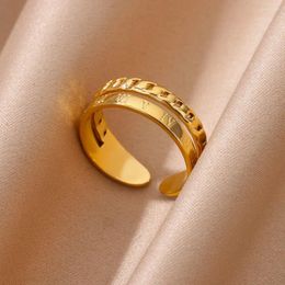 Wedding Rings Vintage Gold Color Stainless Steel Double Layer For Women Fashion Geometric Roman Numerals Open Ring Jewelry Gift