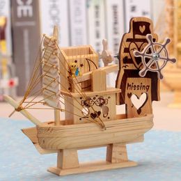 Decorative Figurines Sailboat Wood Music Box Hand-Cranked Musical Wooden Boxes Girls Clockwork Birthday Gift Ornaments Home Decoration