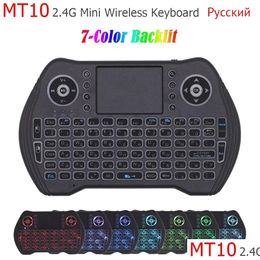 Pc Remote Controls Mt10 Wireless Keyboard Russian English French Spanish 7 Colours Backlit 2.4G Toucad For Android Tv Box Air Mouse Dro Otlid