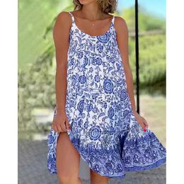 Basic Casual Dresses 2024 Swt Style Women Floral Print Dress Casual Sexy Spaghetti Strap Party A-Line Slveless Sundress Female Beach Vestidos Y240605HO9P
